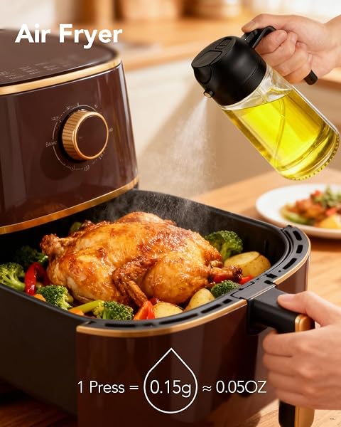 JIMYIU Spruzzatore dâOlio in Vetro da 16oz / 470ml - Dispensatore dâOlio dâOliva 2-in-1, Essenziale per Cucina per Friggitrici ad Aria, Insalate, Frittura, Grigliate e Cottura al Forno (Nero) - 5