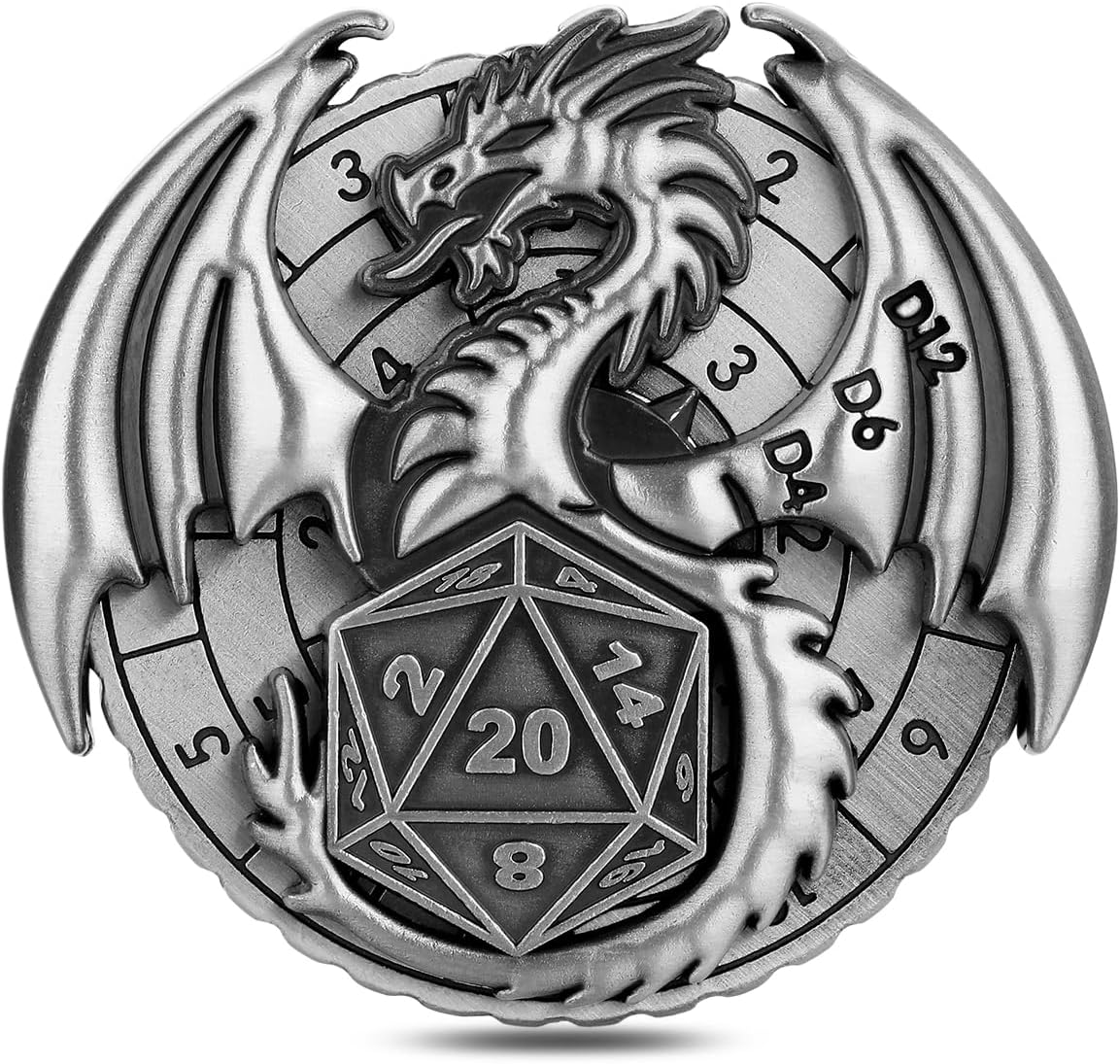 Spinner DND Dice Set, Fingertip Gyro Metallic DND Dice, DND Starter Set, Dragon Dice Spinner for DND Dice Set, D&D Gifts with Gift Box, Role Playing Game Board Game Accessories, Dark Silver
