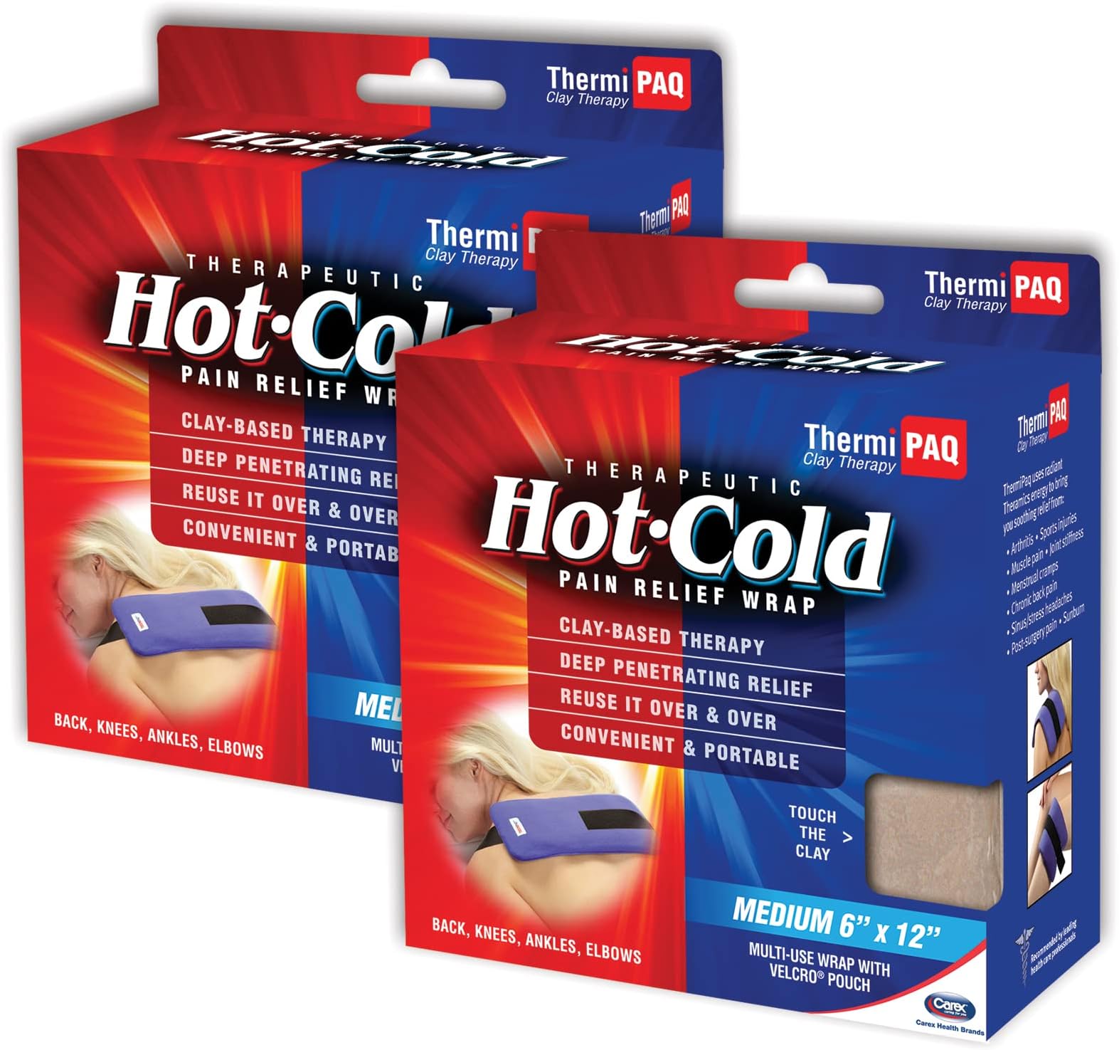 ThermiPaq Clay Therapy Pain Relief Wrap, Reusable Hot Cold Ice Pack for Injuries - Shoulder, Elbow, Ankles, Back and Knee, Medium, 6 x 12 in,(2-Pack)
