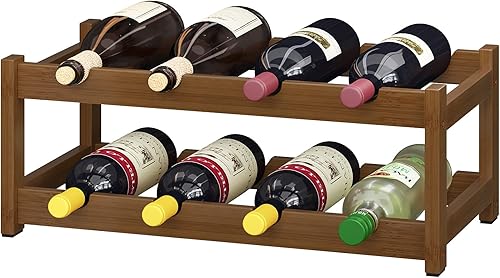 BAMEOS Bamboo Wine Rack, 2 Tier Wine Racks Countertop Storage, Wine Bottle Holder Wine Rack freestanding Floor for Kitchen, Bar, Pantry, Wine