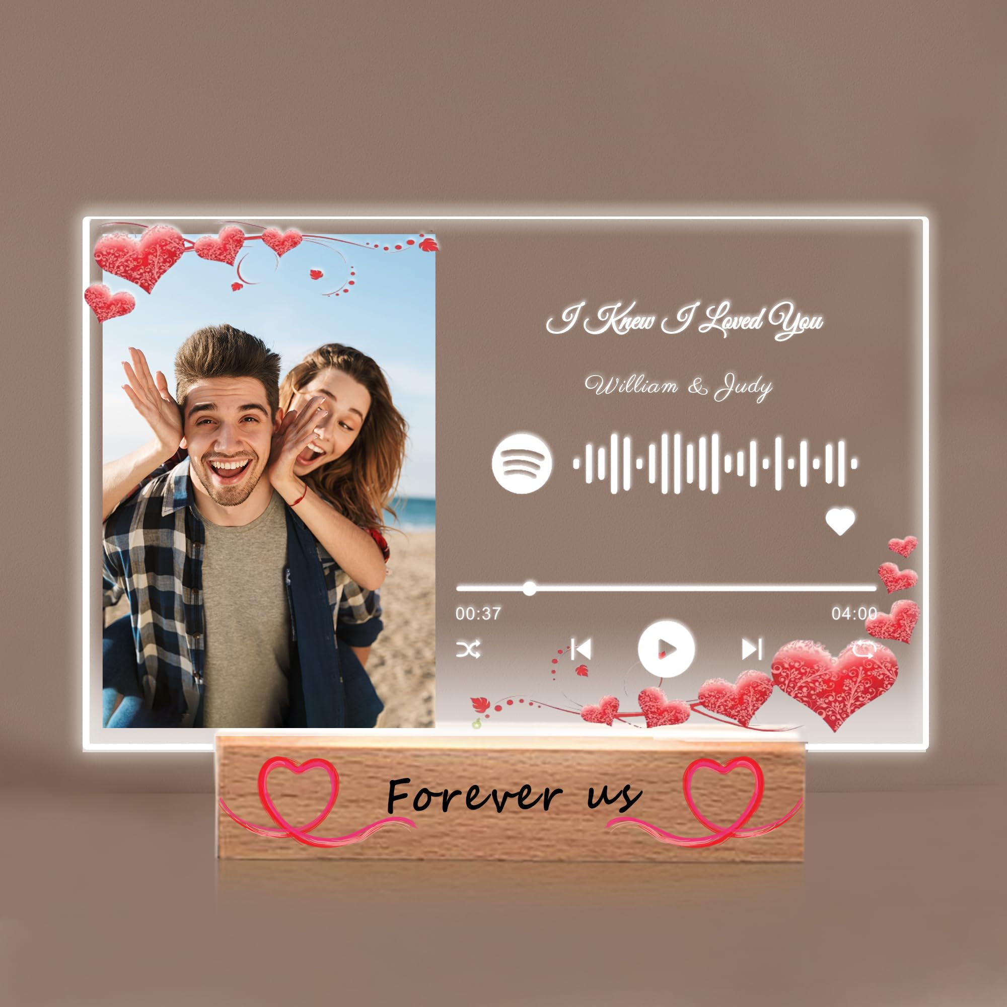Metahoga Horizontal Heart Spotify Plaque Personalised Custom Music Spotify Song Acrylic Plaque Spotify Plaque Picture Frame Personalised Gifts For Him Her Boyfriend Girlfriend Christmas Valentines (5 Size: 15-40Cm)