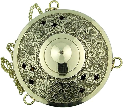 Miniatura 3 de Quemador de incienso colgante de latón con tono dorado y cadena