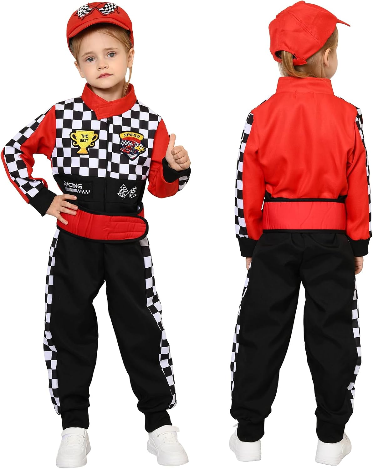 Latocos Kids Race Car Driver Costume Boys Girls Racer Jumpsuit With Car Cap Sunglasses Kids Dress Up Role Play for Halloween - Image 5