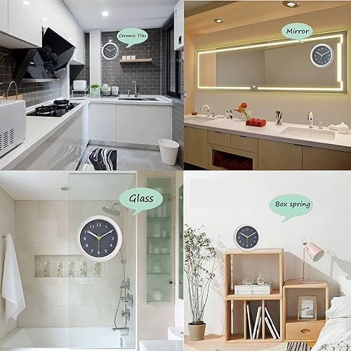 Miniatura 5 de Reloj de pared impermeable, gris N, unisex, 6 pulgadas, movimiento de cuarzo, silencioso, resistente al agua, con ventosa, decoración moderna