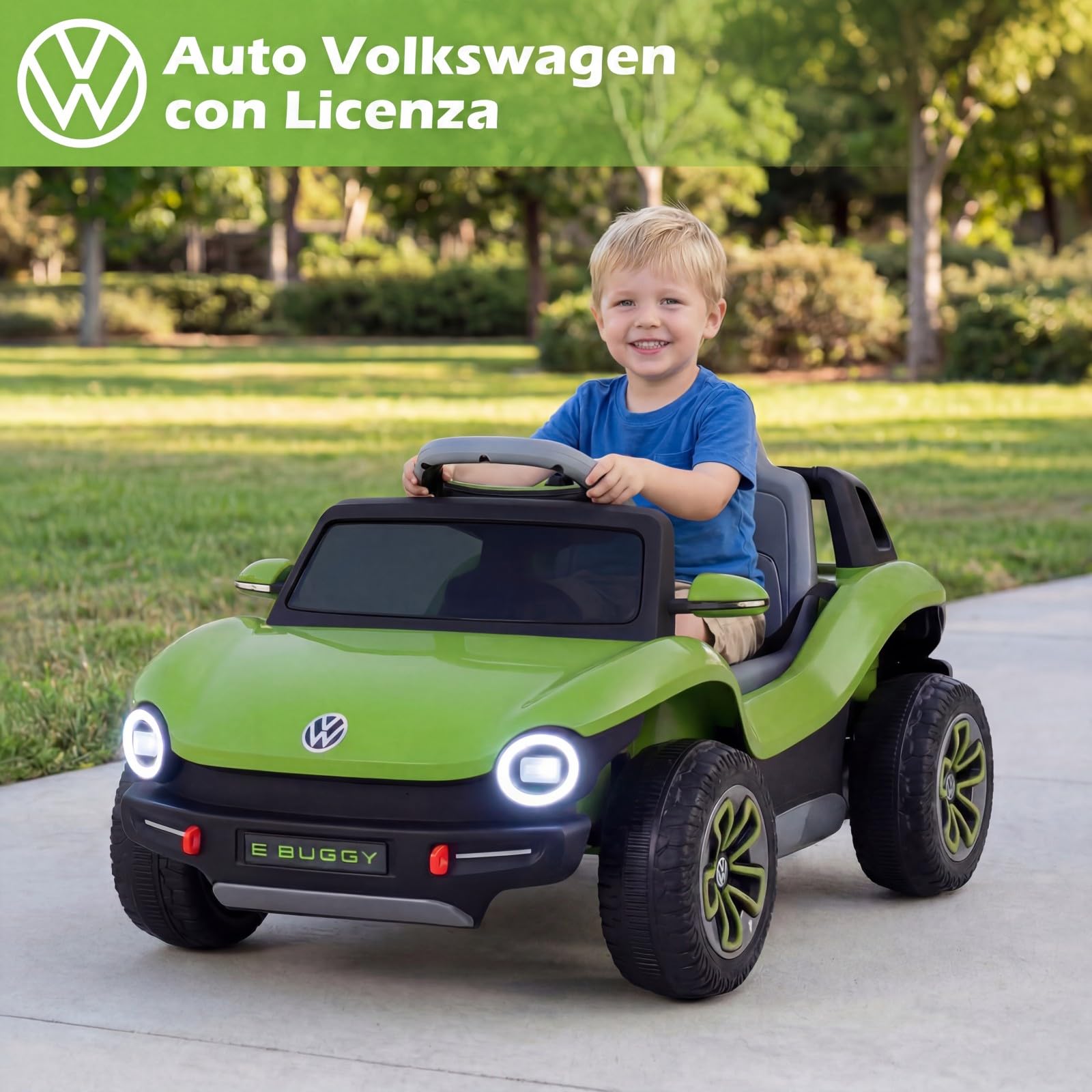 COSTWAY Volkswagen 12V Macchina Elettrica per Bambini con Telecomando, Velocità Regolabile, Auto Cavalcabile con Musica Vano Portaoggetti e Ruote Ammortizzanti, per Bambini 3+ Anni (Verde)