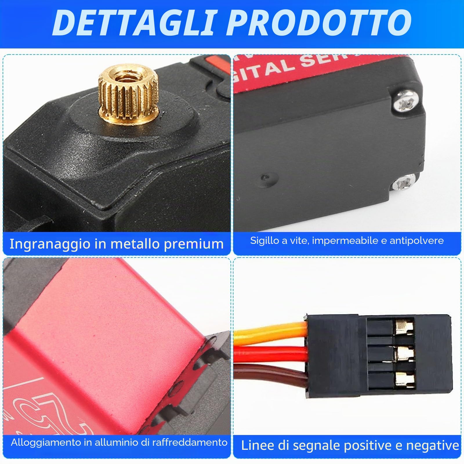 HTTYHT Servo Rc 25 Kg Servomotore 180 Gradi Metallo Gear Servo Motore Digitale High Speed Torque 7.4V DC per Arduino 1/8 1/10 1/12 Servocomando Modellismo Mano Robotica con cavo 25T Horn Servoarm