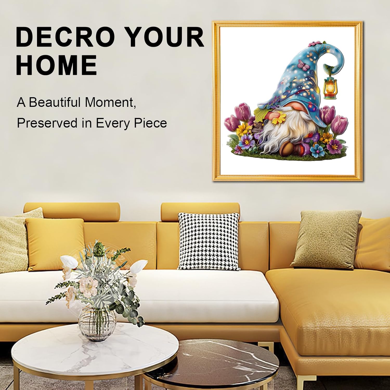 Wooden Puzzle for Adults, Dreamy Gnome Jigsaw Puzzle for Adults 200 Piece, Unique Shape Wooden Jigsaw Puzzles, Challenging Spring Garden Flower Gnome Puzzles for Kids Family Game Wall Decor 10.7*11in