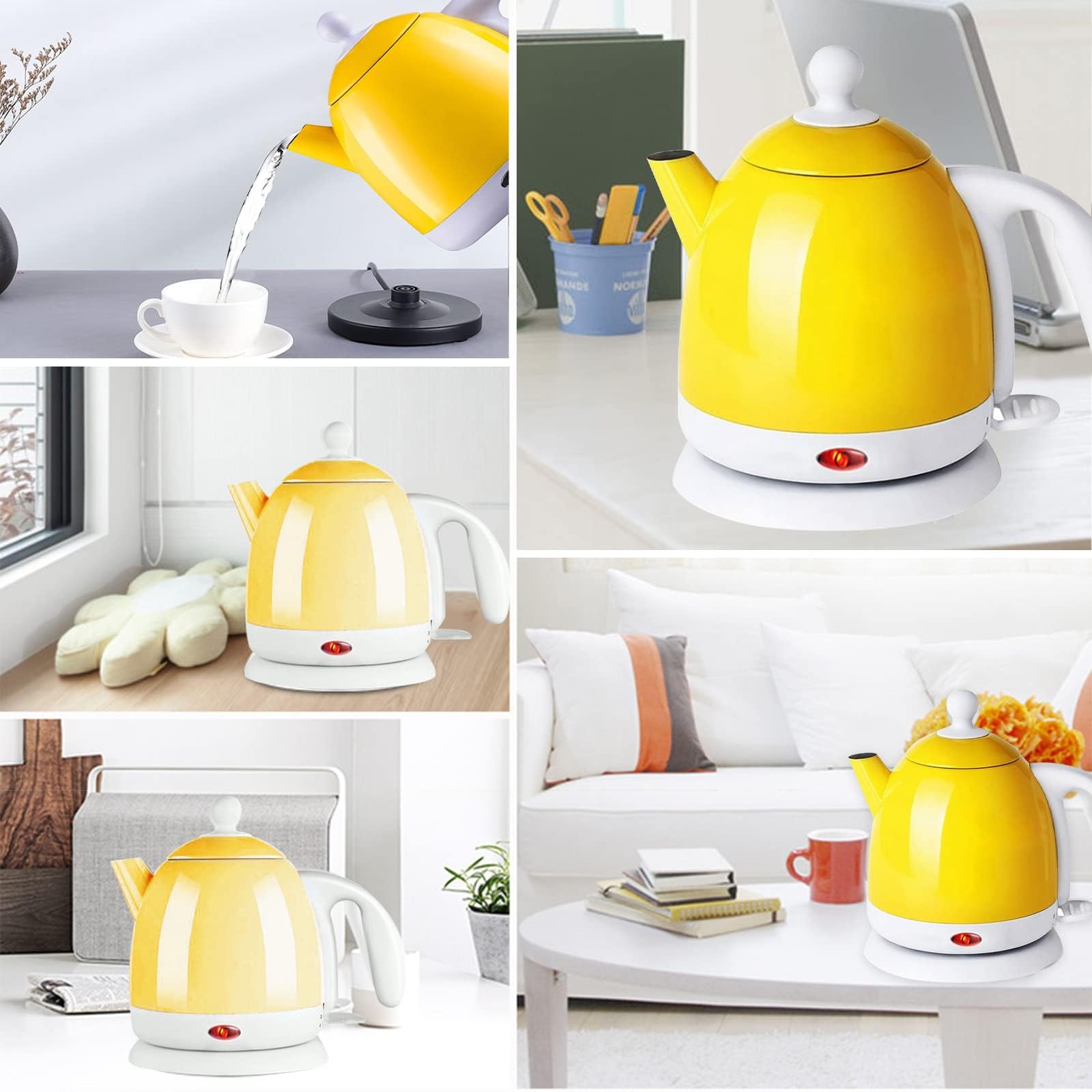 Hervidor de agua eléctrico de ebullición rápida, acero inoxidable 304, protección contra ebullición en seco y apagado automático, hervidor de café para agua caliente, té o café, amarillo