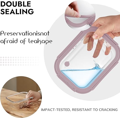 Miniatura 3 de Paquete de 10 recipientes de vidrio para almacenamiento de alimentos con tapas templadas, borosilicato, herméticos, aptos para horno (-4°F ~ 950°F),