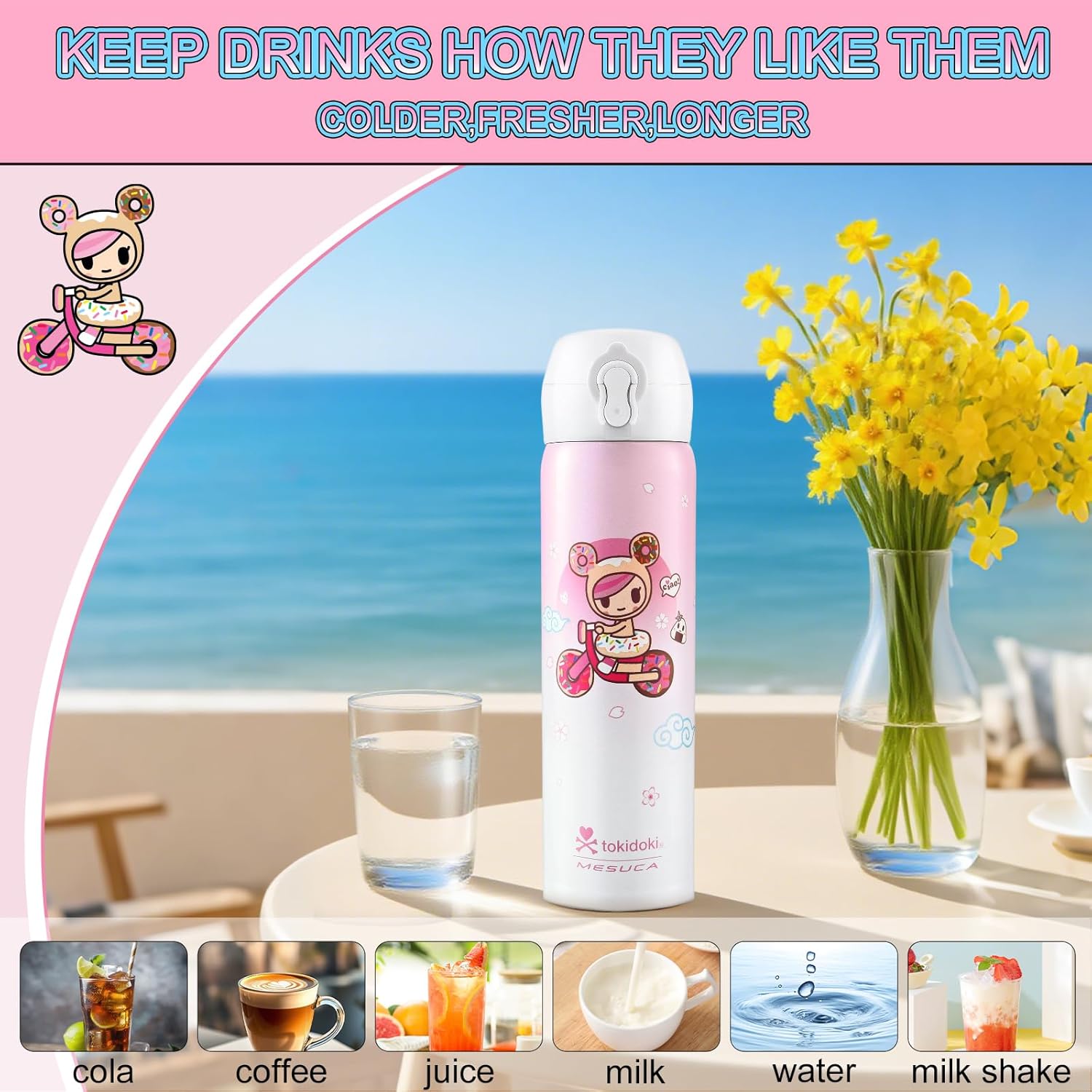 Tokidoki Unicorno insulated water bottle Stainless Steel Water Bottle 16oz Vacuum Sealed Thermal Cup with Leak Proof Flip Lid, Double Wall Tumbler for Hot & Cold Drinks, Unicorno Design - Image 2