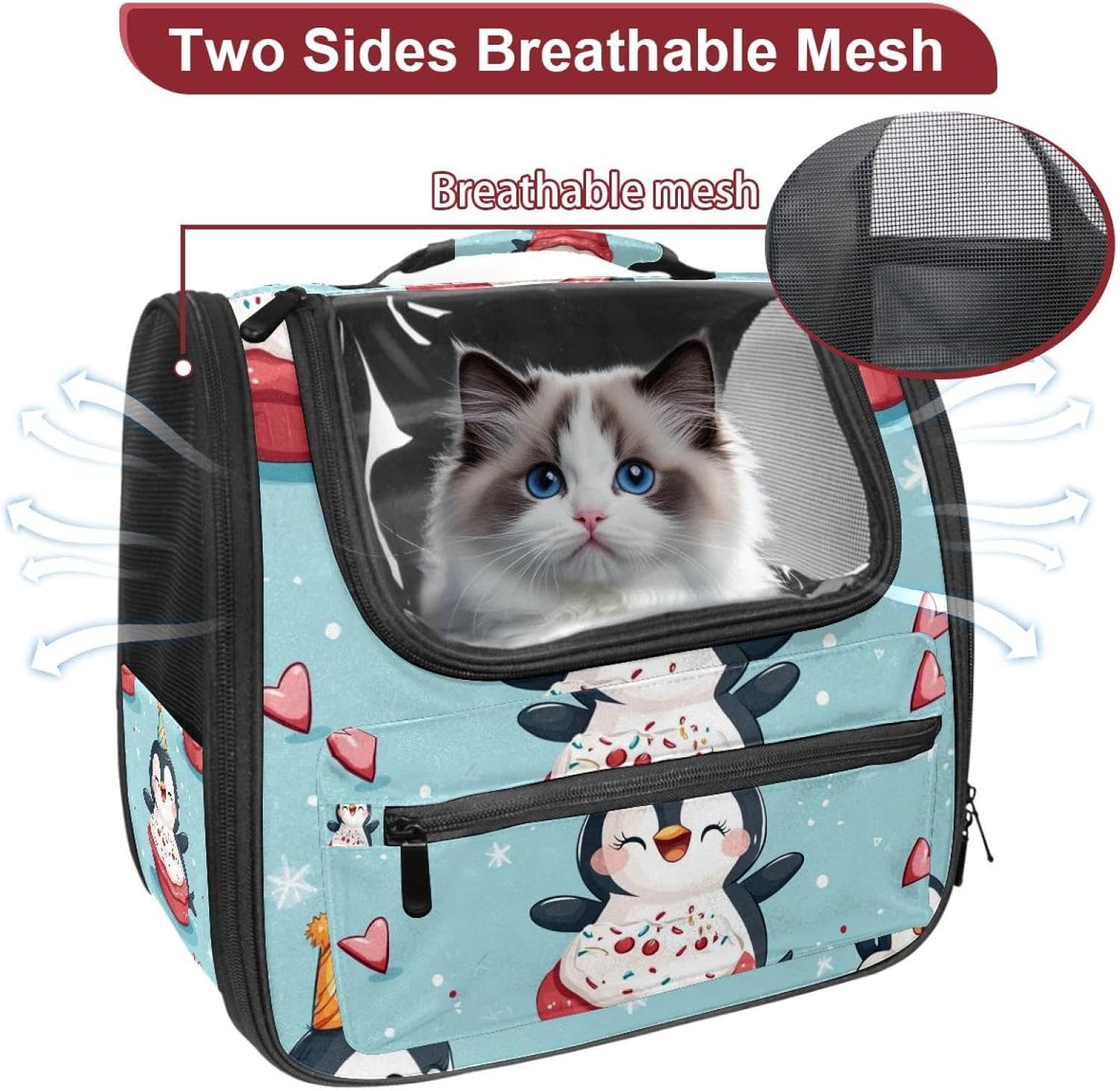 Portable Travel pet Backpack Carrier Hamster Bag Small Dog cat Carrier Breathable Hang Bag, Penguin (1)