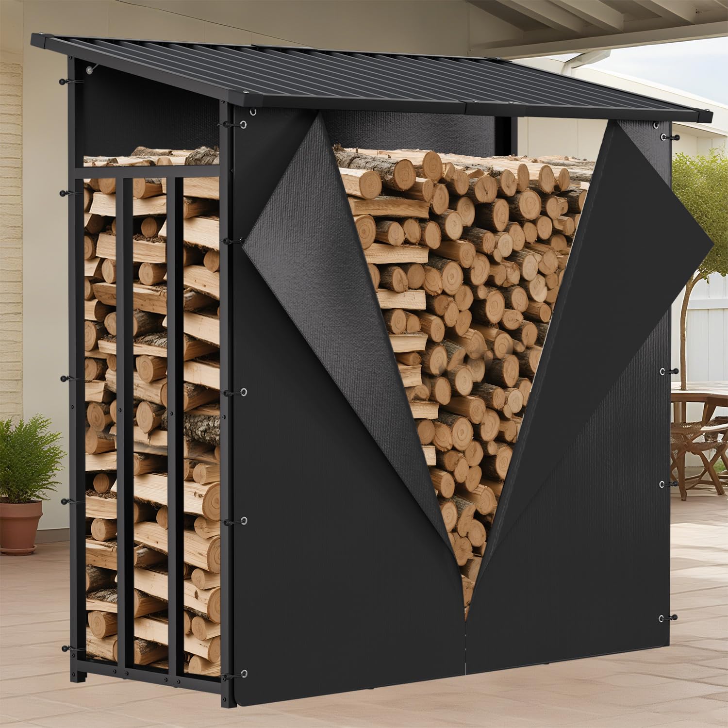 Kaminholzregal Außen Metall 185 x 70 x 185 cm | Wetterfestes Metall Stapelhilfe für 2,3 m³, Anthrazit für Garten, Terrasse & Kaminholz