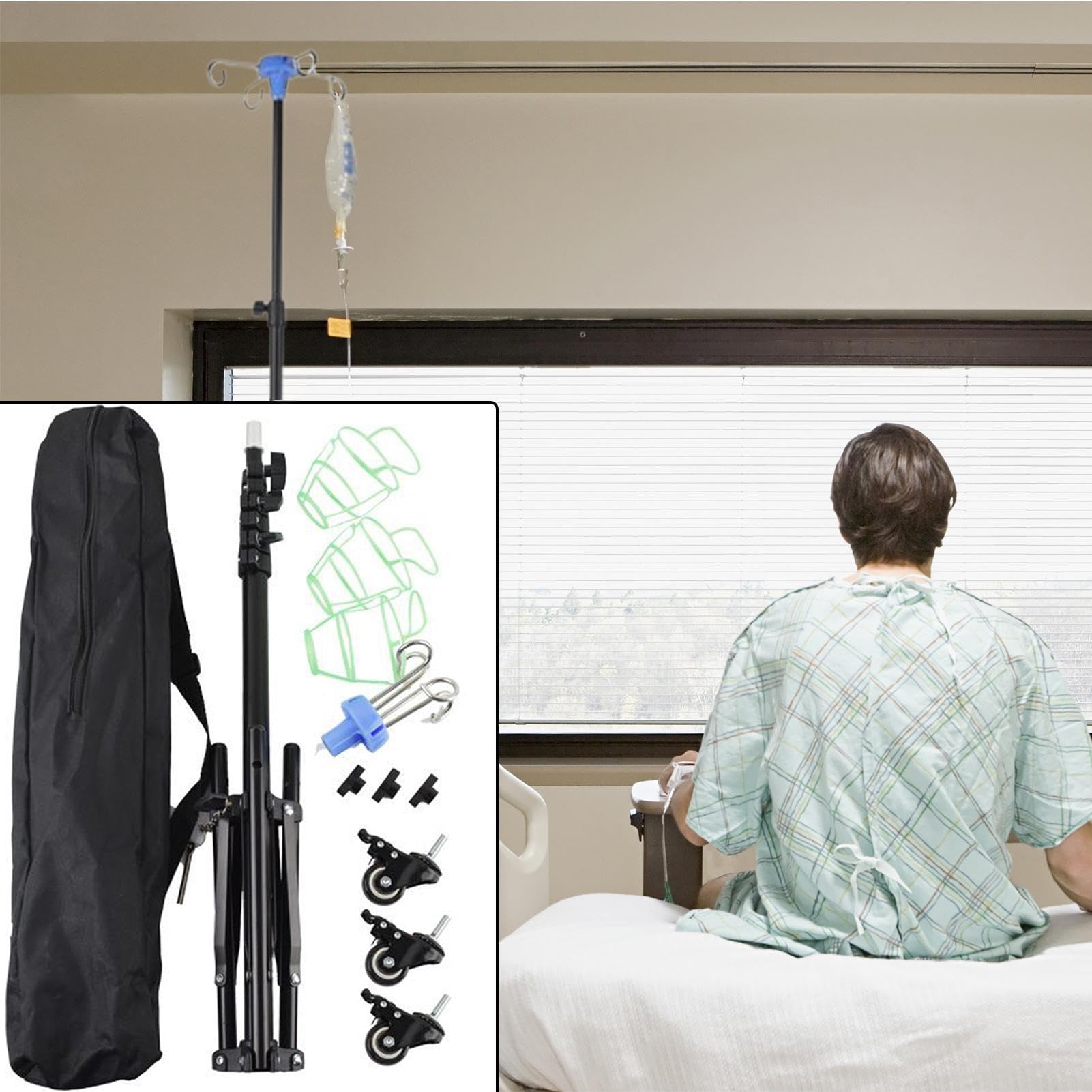 Portaflebo Attrezzatura Medica Assistenza Altezza Regolabile | Supporto Flebo Ospedaliero Con Gancio Portabottiglia per Ospedale, Cliniche, Casa, , Uso interno, Esterno, Viaggi,