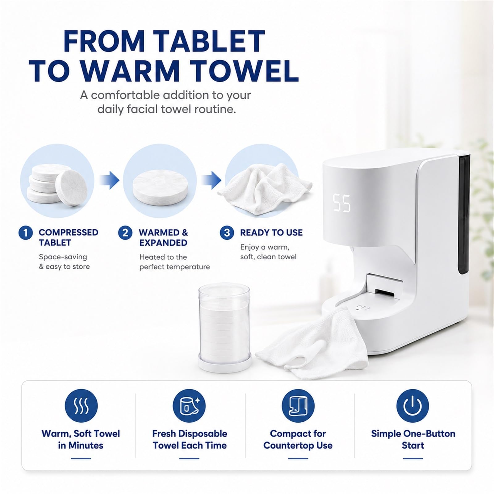 Calentador de Toallas Calientes Automático Dispensador Instantáneo 55°C