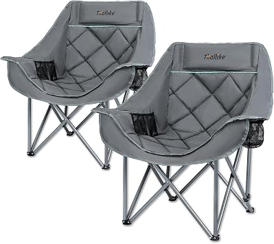 Oversized Camping Chairs for Adults, Portable Folding Padded XL Lawn Camp Chair with Cup Holder Storage Pocket and Carry Bag, Heavy Duty Outdoor Chair for Fishing Beach Sports, Supports 400lbs