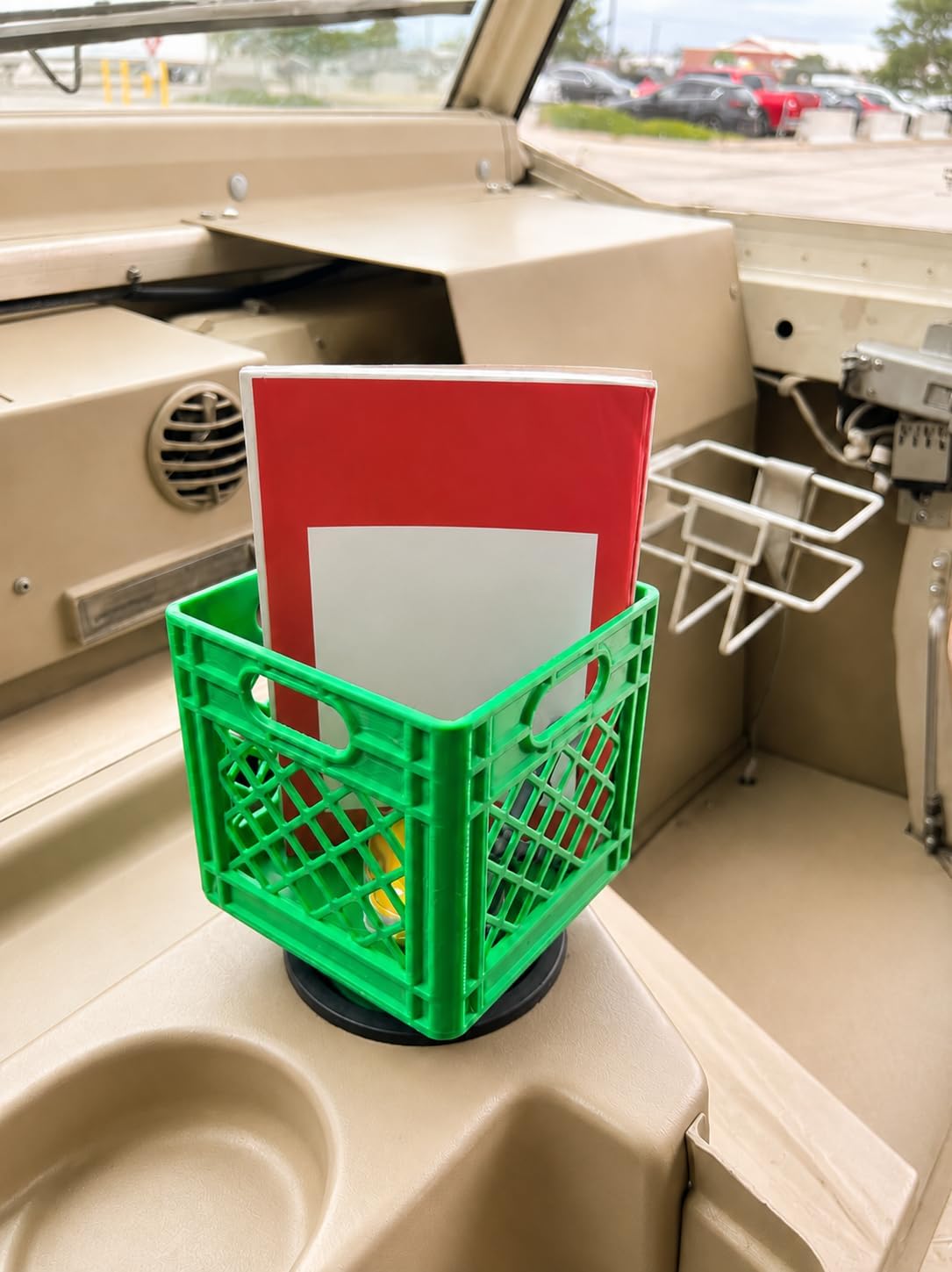 Car Milk Crate Cup Holder, Mini Crate Beverage Organizer for Golf Cart, UTV, ATV, Truck & Car Cup Holders, Small Storage Basket for Drinks, Snacks, Phone & Accessories, Universal Fit,Green