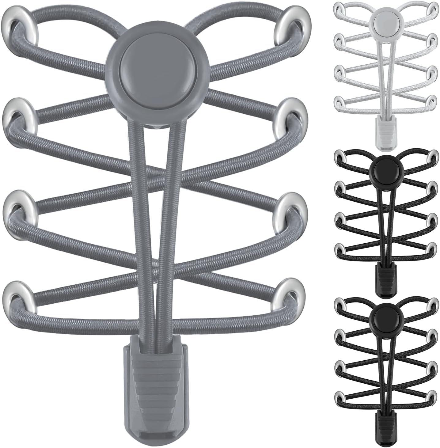 Elastic No Tie Shoe Laces - Tieless Shoelaces for Adults and Kids - 4 Pairs, Heavy Duty Shoe Strings for Sneakers