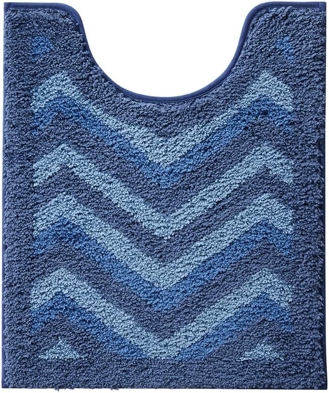 Hearth & Harbor Bathroom Rugs, Shaggy Plush Bath Mat, Ultra Soft Non Slip Backing Rubber, Chevron Design Bath Rug, Blue/Grey, 2 Piece Set