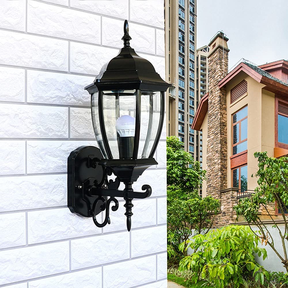 VDOQTLJT Outdoor Glass Lantern Wall Sconce Light Vintage Lamp Waterproof Porch Lighting Fixture Outside Decoration Antique Lanterns for Corridor Villa Patio Garden Gate(Blackl)