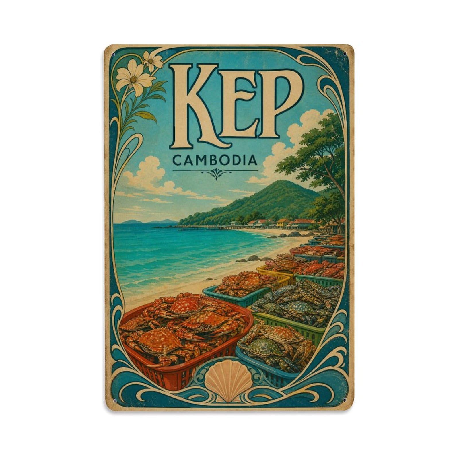 Cambodia Kep Travel Destination Heritage Metal Tin Sign
