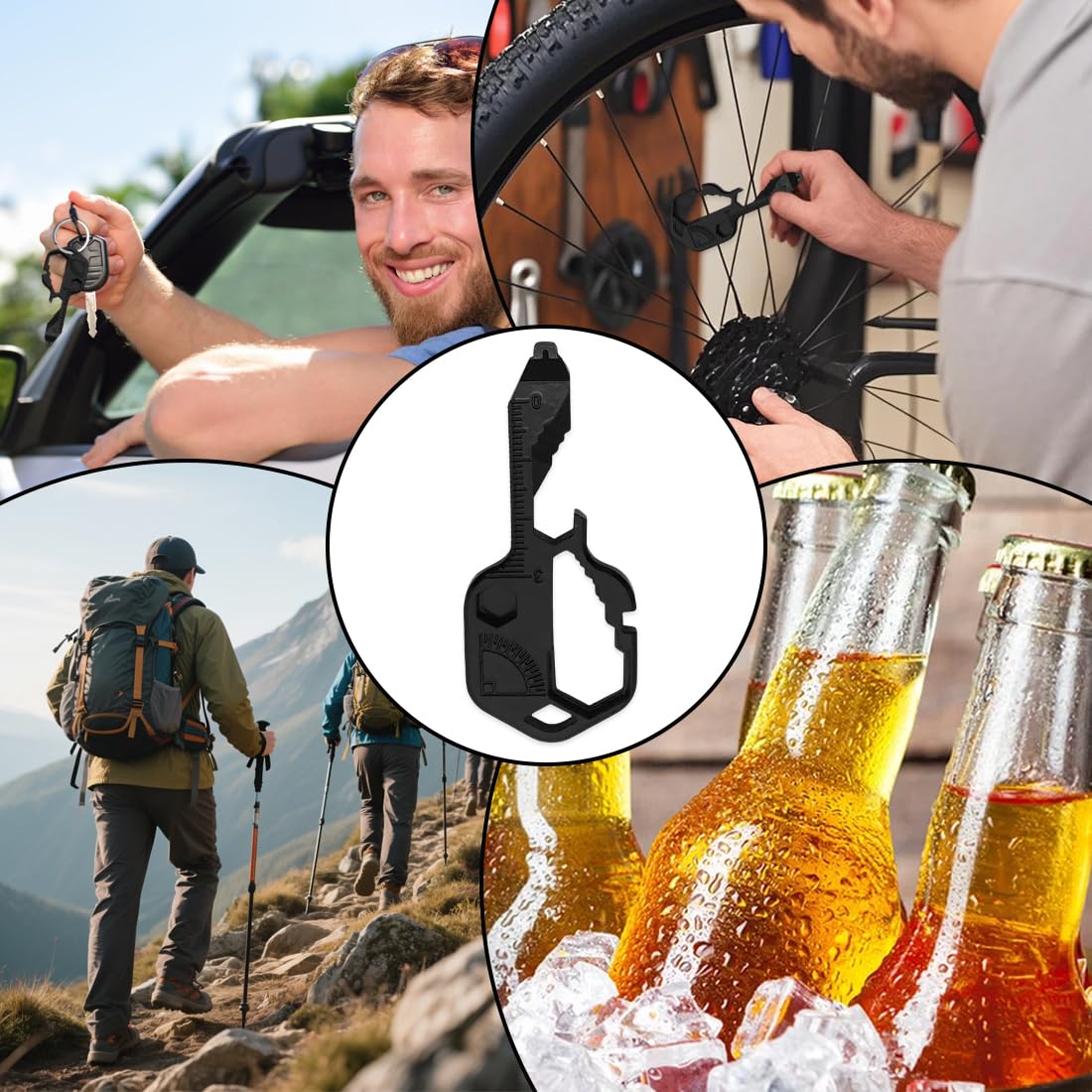 Portachiavi multiuso in acciaio inox, 8 funzioni, portachiavi multiuso per campeggiatori, ciclisti e appassionati di artigianato
