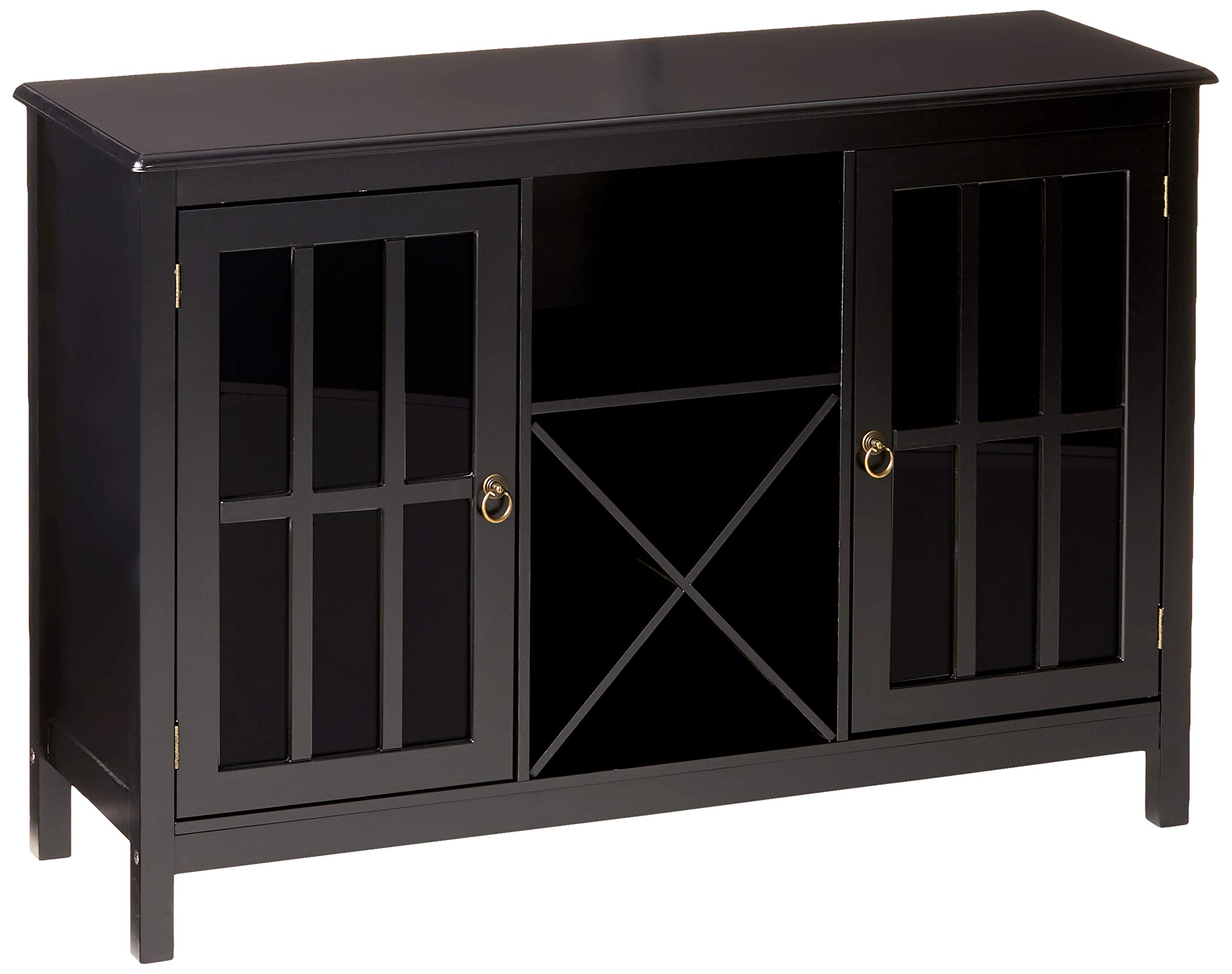 Target Marketing Systems Portland Collection Wine Buffet with Two Cabinets, One Shelf and 4 Bottle Wine Rack, Black