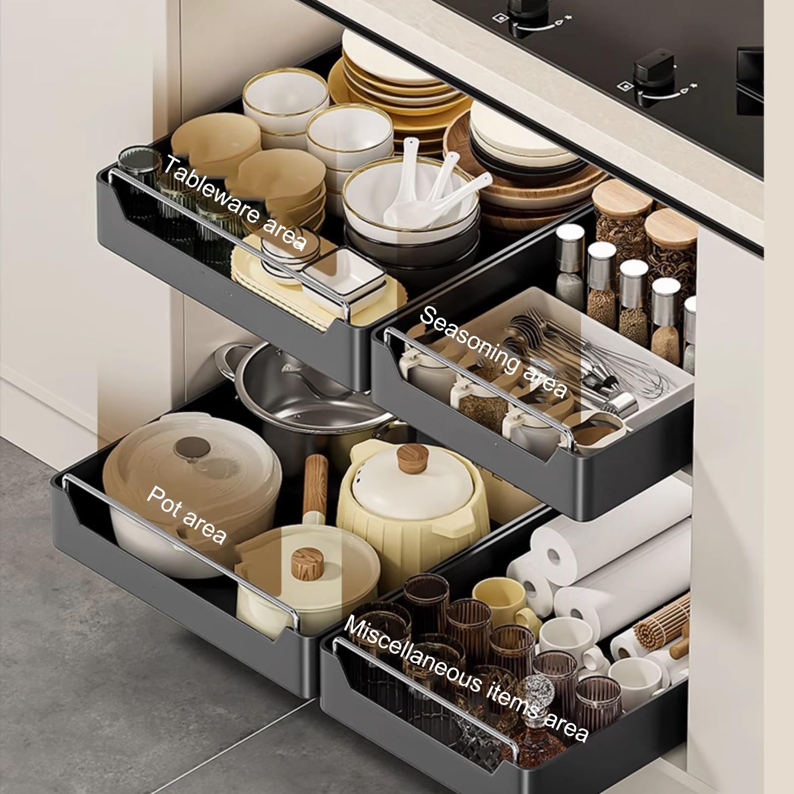 Organizzatore Sottolavello Cucina Estraibile, Ripiano Salvaspazio Cucina, Spazio Sottolavello per Pensili da Cucina, Porta Detersivi per Dispensa(25cm/9.8in)