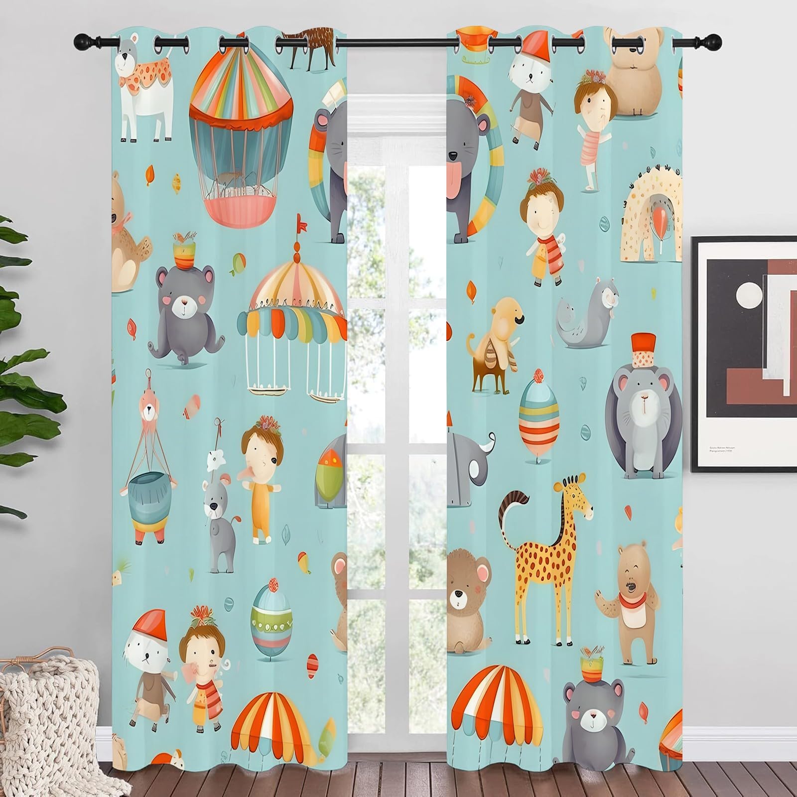 Rideau occultant girafe et souris 2 pièces 100x180 cm pour chambre d'enfant