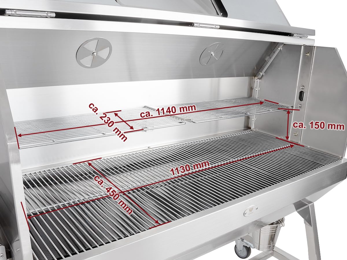 Beeketal Profi Pelletgrill PGB-80 | 2-in-1 Smoker & Spanferkelgrill mit Motor-Drehspieß | Edelstahl | Elektronische Steuerung | 5 Roste | max. 40 kg