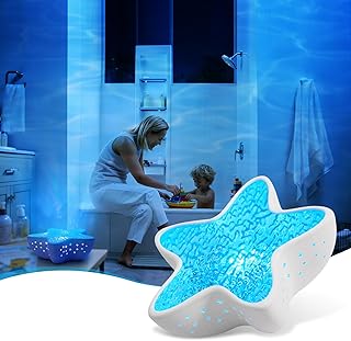 AmmToo LED Sternenhimmel Projektor Kinder Nachtlicht mit Aurora Effekt – Badezimmer Lichtprojektor, Wasserwellen Lampe mit Stufenlos Dimmbar, Seestern Projektor Ocean Mood Light Wohnzimmer Deko