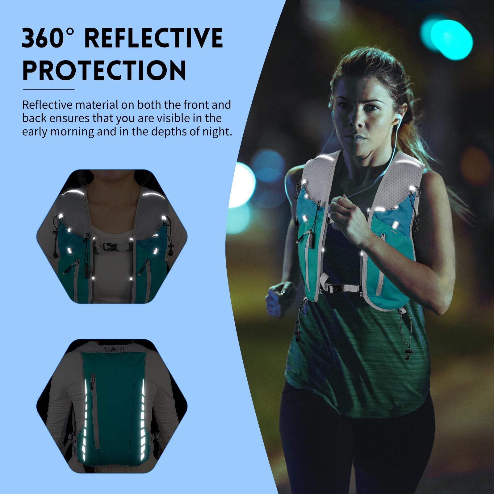 Expansea Zaino da Corsa 7L, Super Leggero Zaino Uomo & Donna, Tasche Multiple, Running Vest With Borraccia Morbida 500ml per Ciclismo, Maratona,Corsa, Arrampicata e Altri Sport All'Aria Aperta