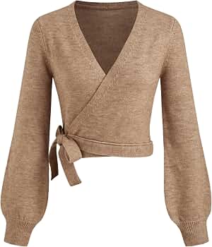 CIDER Knitted V-Neck Solid Knotted Wrap Cardigan: Tan, XS at