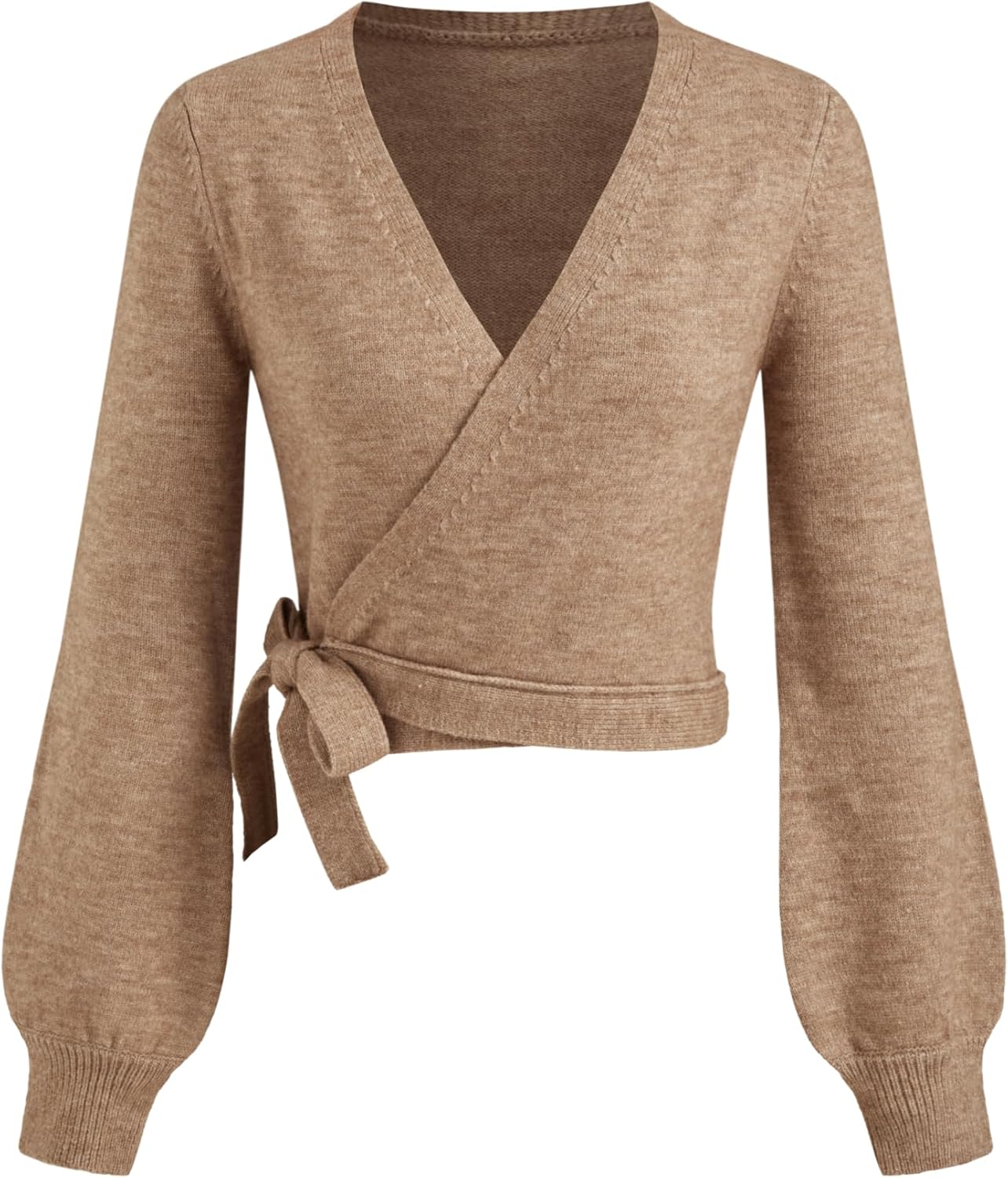 CIDER Knitted V-Neck Solid Knotted Wrap Cardigan