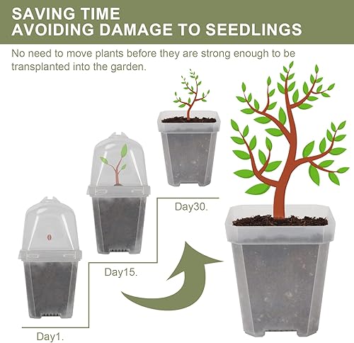 Miniatura 5 de UNAOIWN Macetas de 3 pulgadas con cúpula de humedad paquete de 40 macetas de jardinería de plástico transparente maceta de inicio de semillas