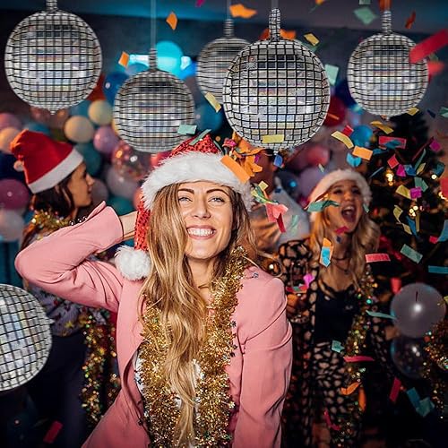 Miniatura 2 de 6 globos de bola de discoteca de 22 pulgadas, globos de aluminio de disco plateado de Mylar de 22 pulgadas, enormes globos redondos 4D de fiesta de