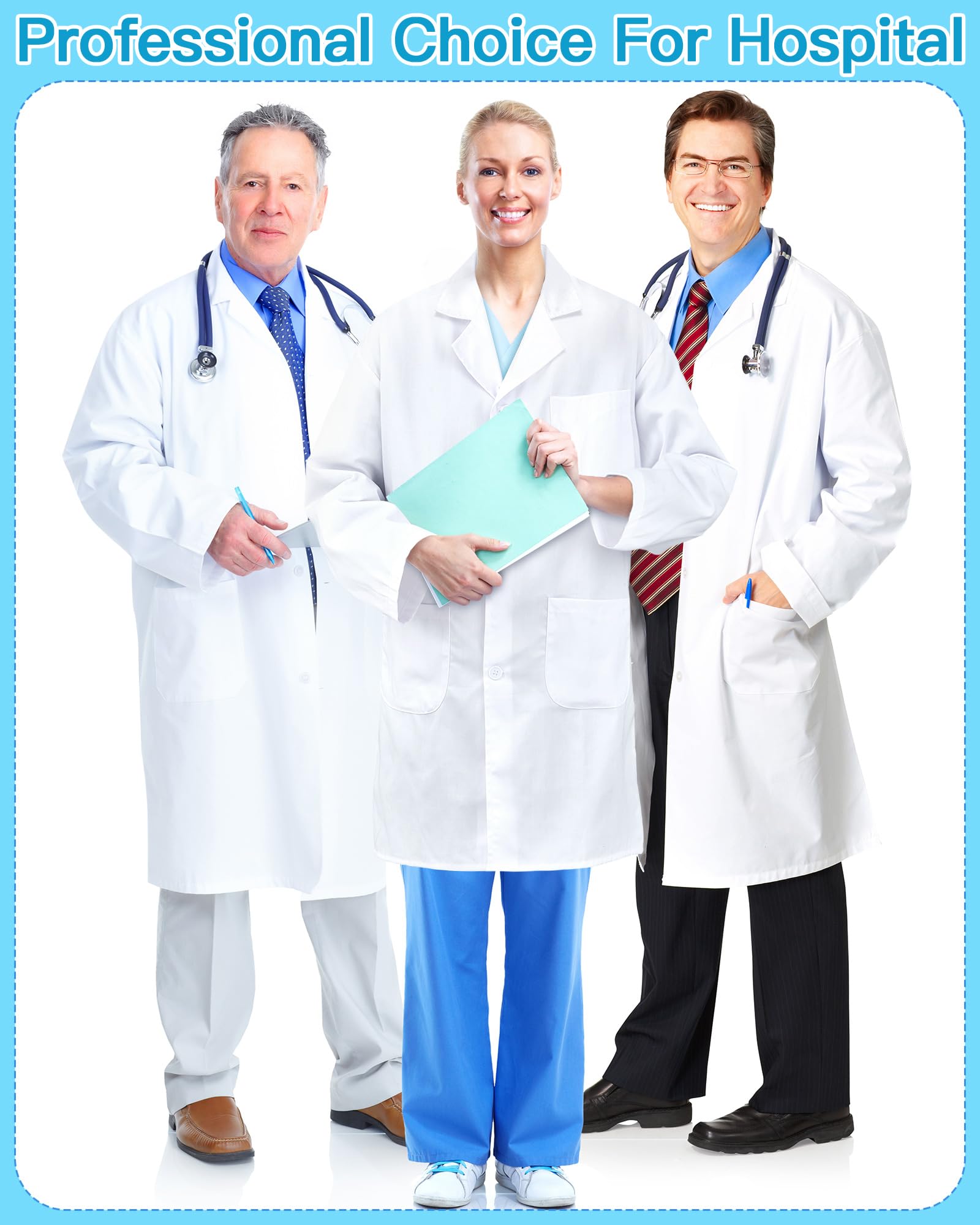 Cutecrop Abrigo de laboratorio unisex a granel para mujeres y hombres, abrigo de laboratorio de ciencia de manga larga, 3 bolsillos delanteros, disfraz de médico profesional