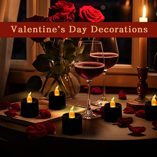 Miniatura 6 de LANKER Paquete de 24 velas de té negras, velas LED sin llama de color amarillo cálido parpadeante, velas falsas que funcionan con pilas, decoración