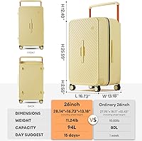 Vista 6 de mixi Maleta de equipaje a cuadros grande con ruedas giratorias Asa ancha PC Hard Shell, Amarillo alondra, 26 pulg.