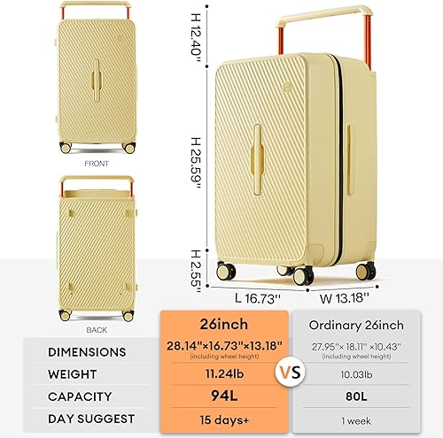 Miniatura 6 de mixi Maleta de equipaje a cuadros grande con ruedas giratorias Asa ancha PC Hard Shell, Amarillo alondra, 26 pulg.