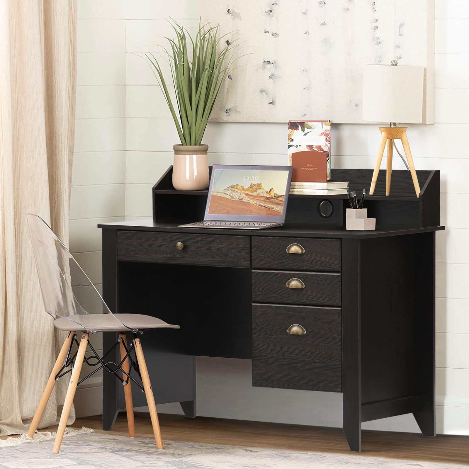 Amazon.co.jp: 収納付きコンピューターデスク、ホームオフィスデスク