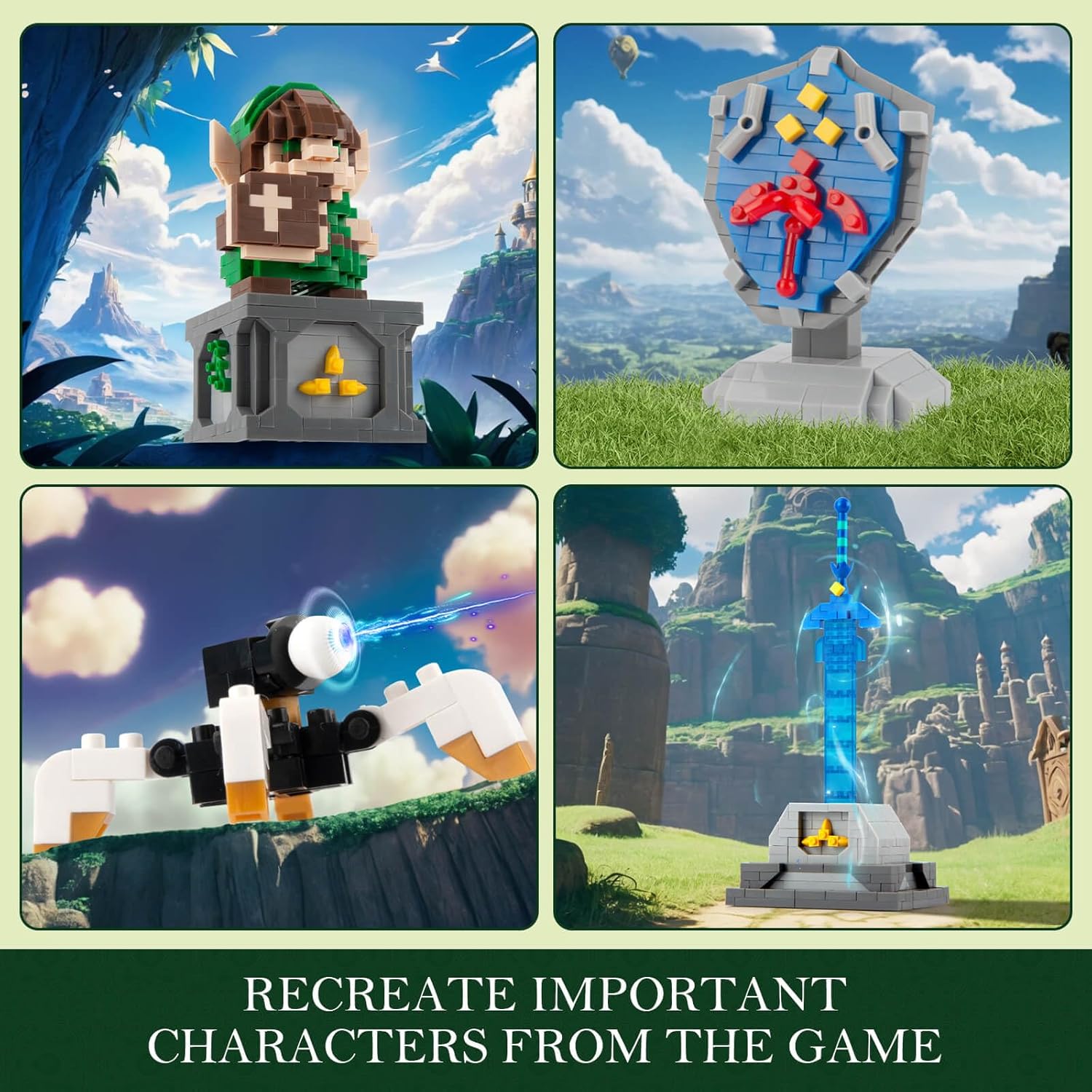 Finger Rock Link Building Set, Game Action Figure Building Kit, 4 in 1 BOTW Holding Master Sword and Hylian Shield Guardian Toys Gifts for Adults Teens 14+ (1200 PCS)