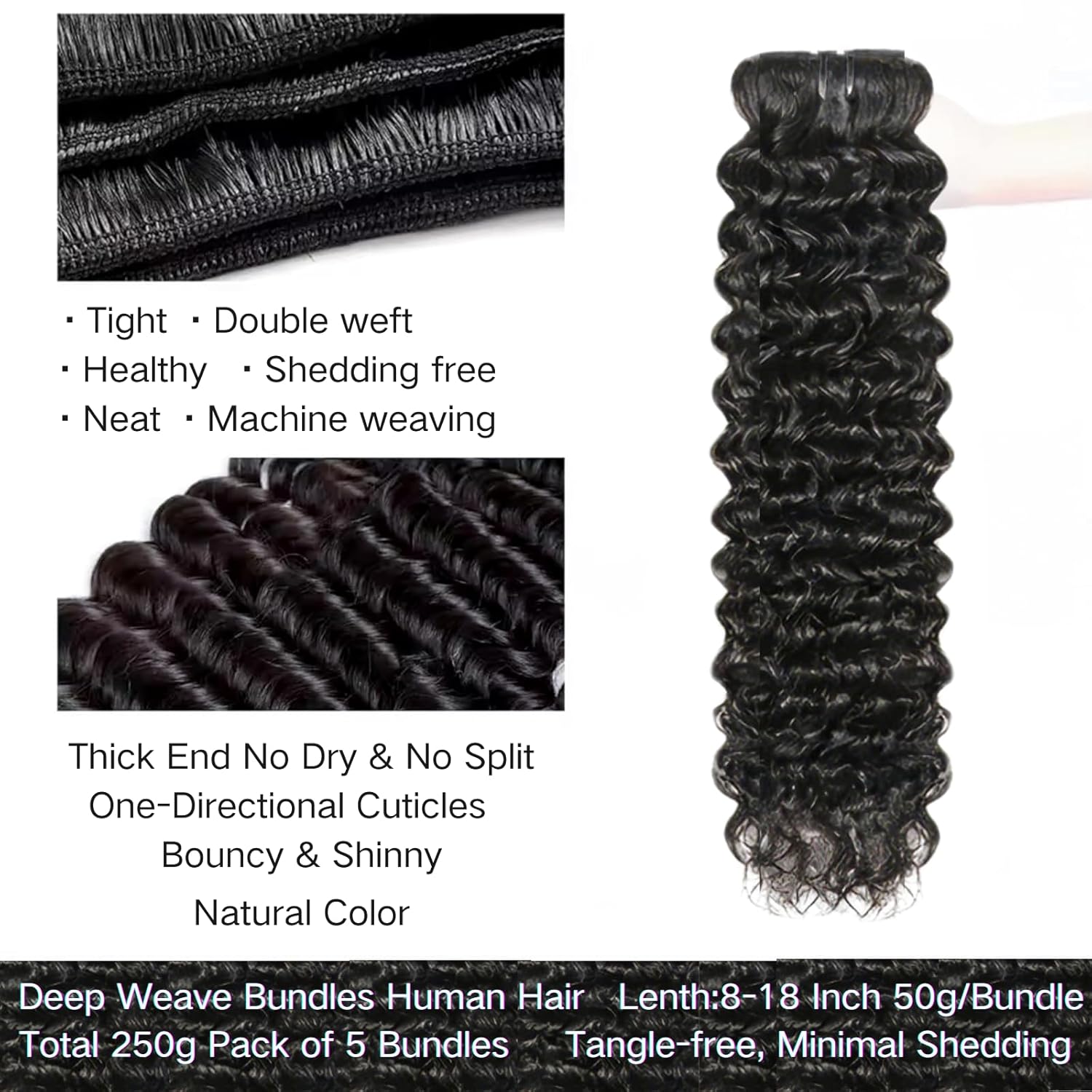 Deep Wave Bundles Human Hair 14 14 14 16 16Inch Human Hair Bundle 100% Unprocessed Brazilian Virgin Hair 5 Bundles Human Hair Extensions for Black Women Natural Color