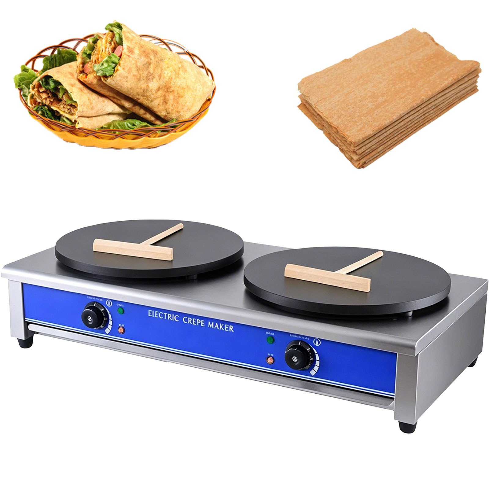 ylpddmm 2800w Commercial Crepe Maker, Pancake Baking Machine, Pancake Machine Non-Stick Cereals Pancake Stove, with Batter Spreader for Tortilla DoubleHead