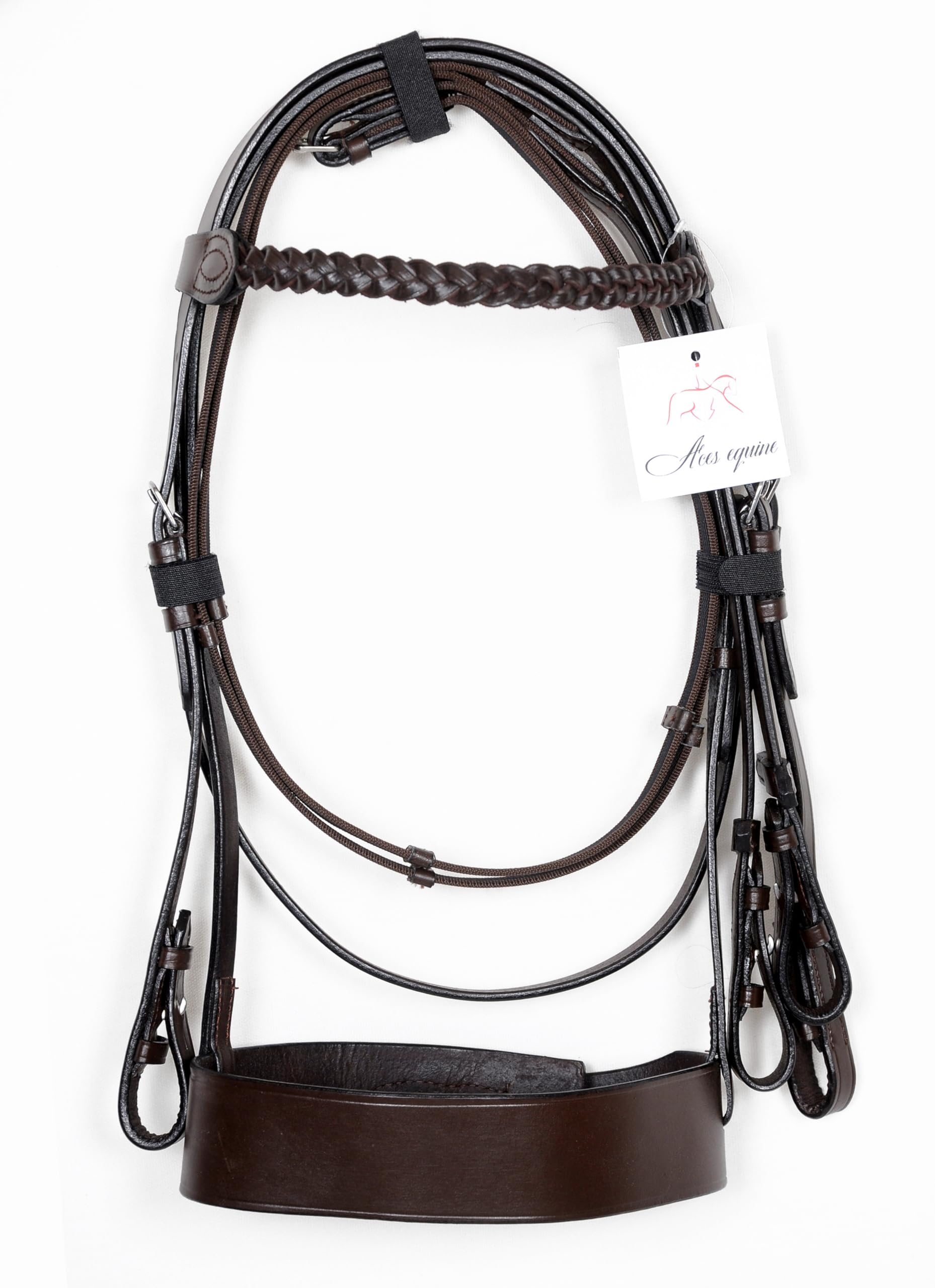 Aces Equine Hunter bridle With 2" Noseband and 1" Plated Browband Premium Quality Brown Colour (MINI SHETLAND)