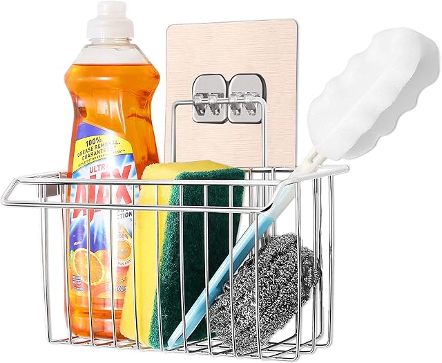 Sink Tidy, Bogeer Cutlery Drainer - Kitchen Brush,Sponge,Towel Holder-Sink Caddy-Wash Up Organiser-Wall Caddy Storage-Stainless Steel Sink Drainer (S)