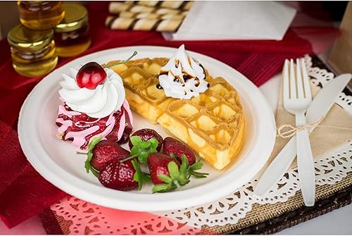 Miniatura 9 de KARAT EARTH Platos de papel desechables compostables de 9 pulgadas (paquete de 500 unidades) Fibra moldeada, paquete ecológico a granel (blanco)