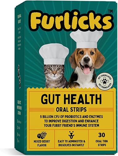 Furlicks Suplemento de salud intestinal para perros y gatos  Probióticos, proteasa, lipasa para mejorar la digestión, inmunidad mejorada, flora