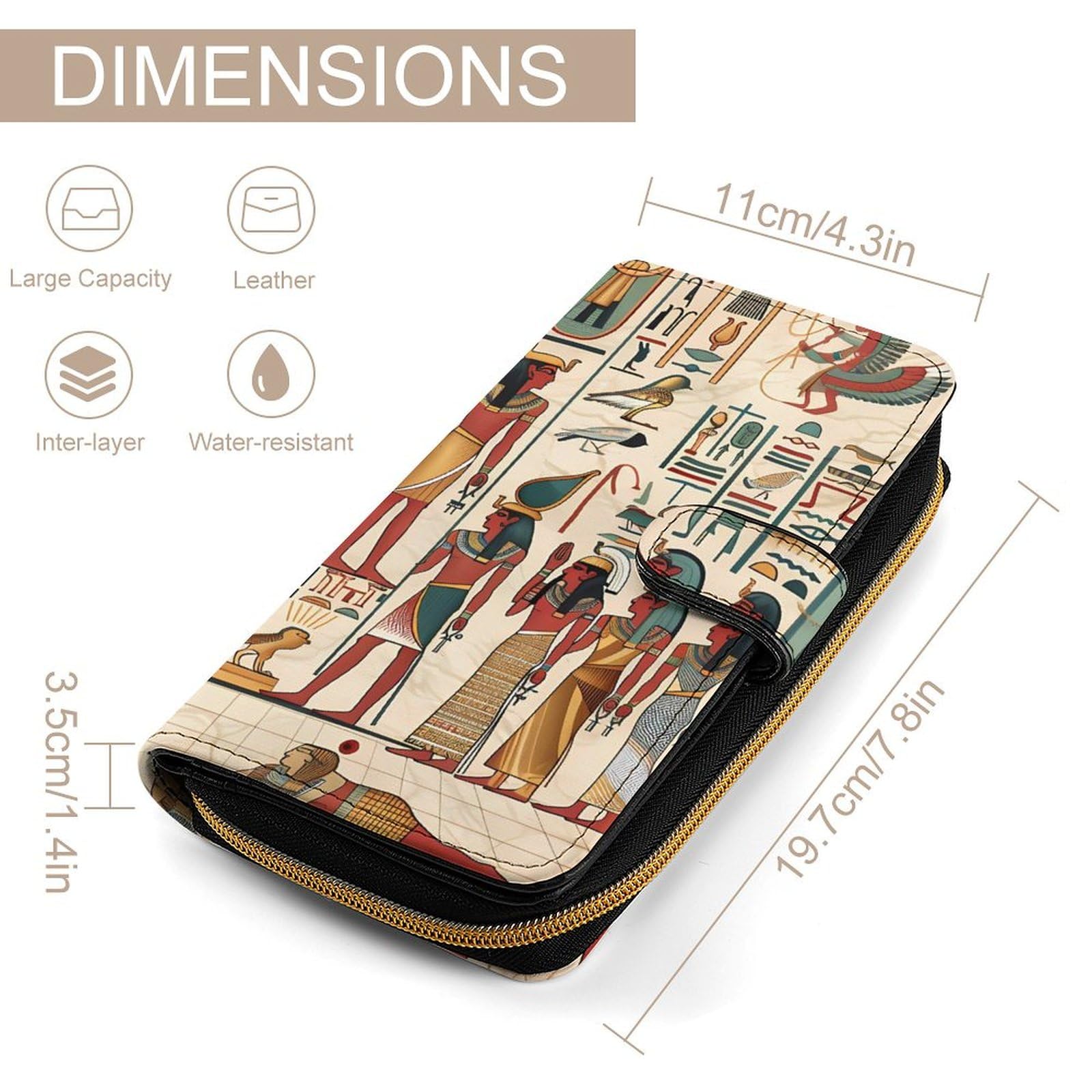 Vintage Ancient Egyptian Pharaoh Statue Leather Long Pouch Wallet for Men And Women Large Capacity Clutch Cash Wallet with Zippered