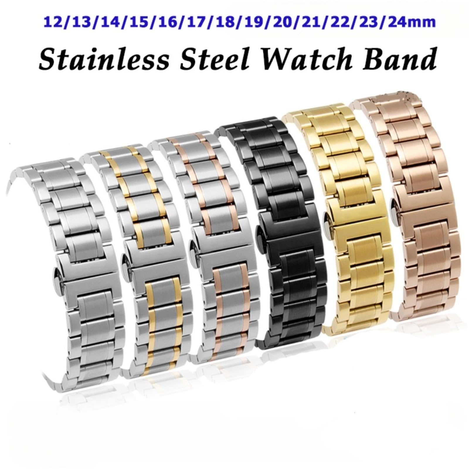 Pasek do zegarka ze stali nierdzewnej, uniwersalny, metalowy, wymienny pasek do zegarka, szybkie odpinanie, 12-24 mm (srebrny_17 mm)