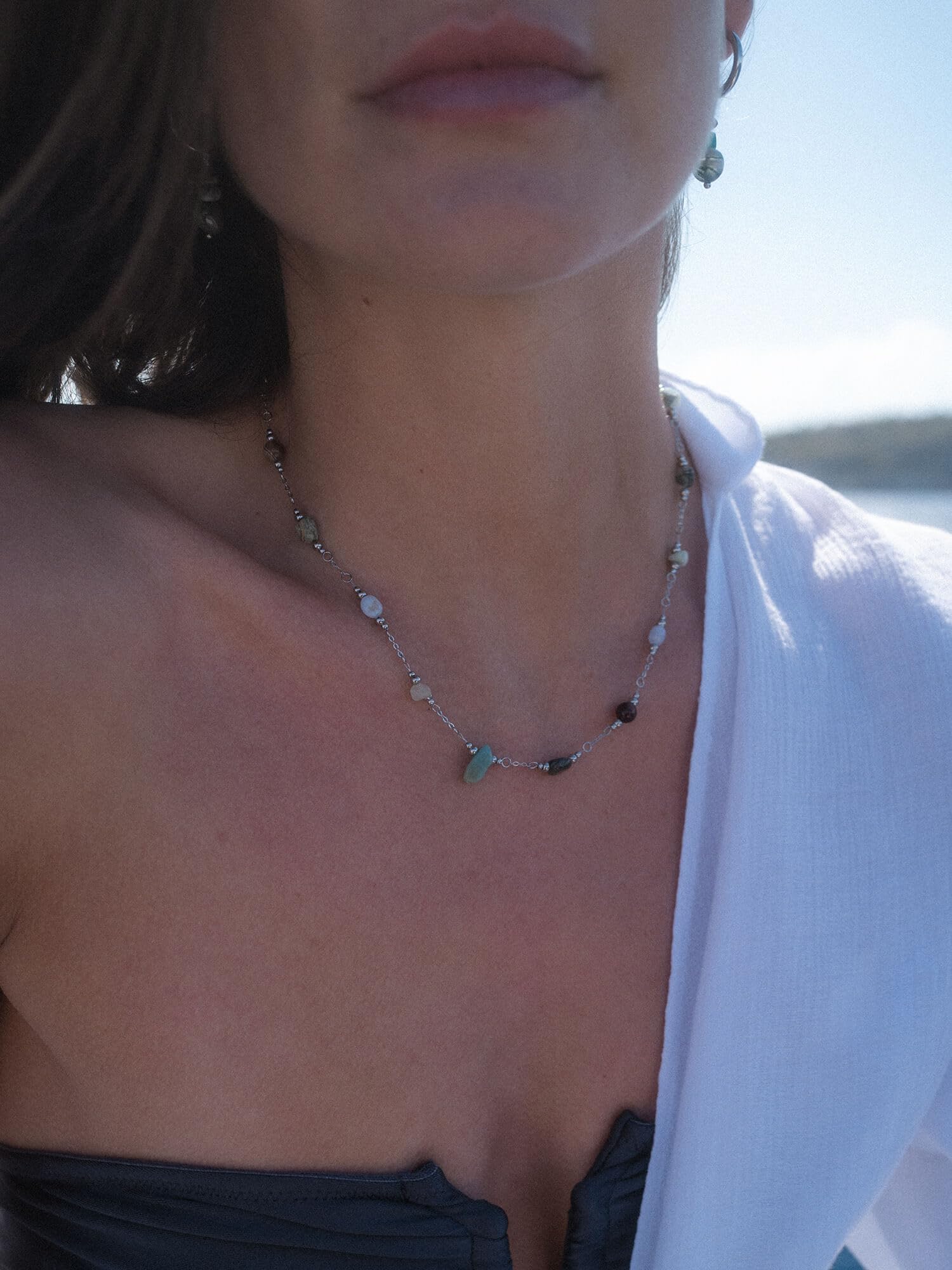 Purelei® Island Dream – Collar con ópalo verde, amazonita, ágata musgo y ágata, acero inoxidable chapado en oro de 18 quilates, collar para mujer, 40 – 45 cm, piedra natural con colores tropicales